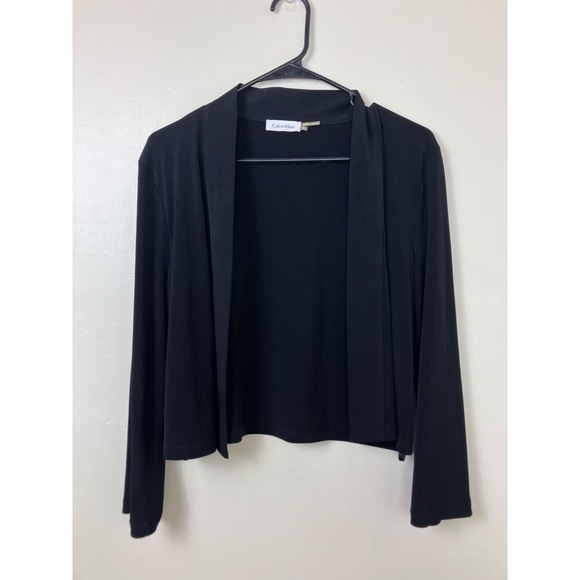 Calvin Klein Sweaters - Calvin Klein Black Open Front Long Sleeve Cardigan Cropped Women's Sz XLarge